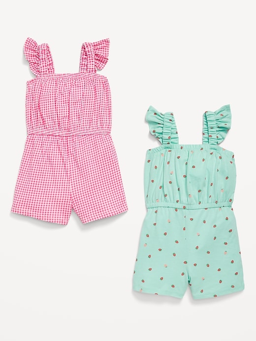 View large product image 2 of 2. Sleeveless Ruffle-Trim One-Piece Romper 2-Pack for Toddler Girls