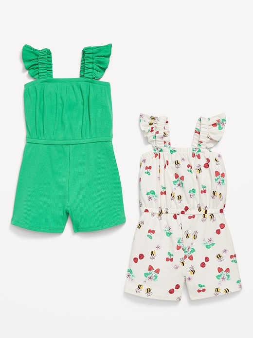 View large product image 2 of 2. Sleeveless Ruffle-Trim One-Piece Romper 2-Pack for Toddler Girls