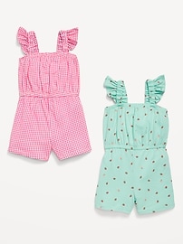 Image number 2 showing, Sleeveless Ruffle-Trim One-Piece Romper 2-Pack for Toddler Girls