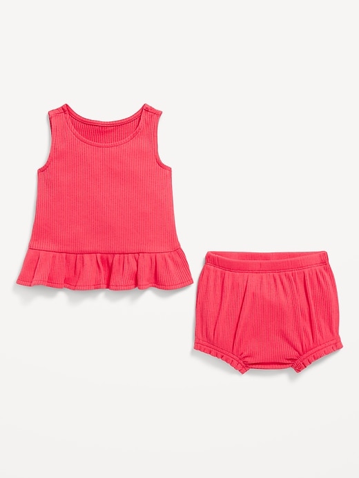 View large product image 2 of 2. Sleeveless Ribbed Ruffle-Trim Top and Shorts Set for Baby