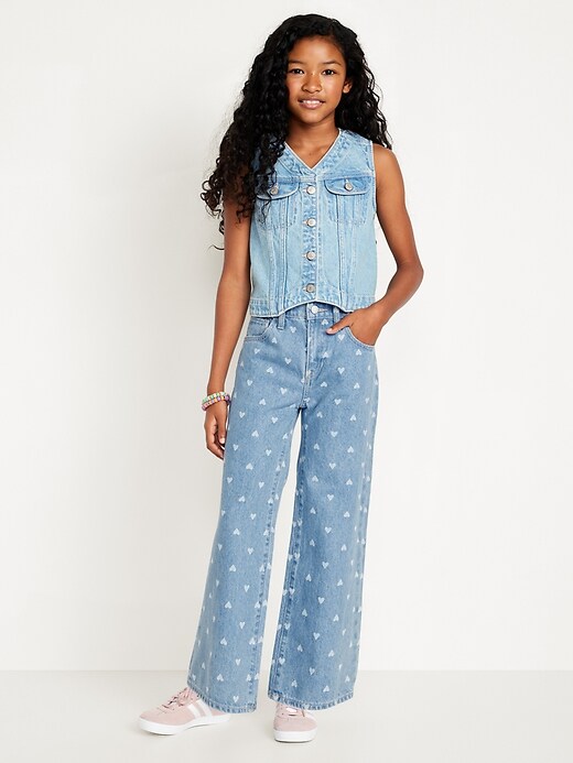 View large product image 1 of 5. Printed High-Waisted Baggy Wide-Leg Jeans for Girls