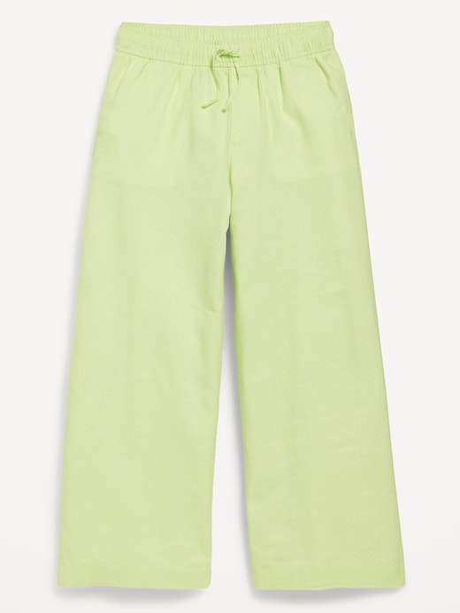 L'image numéro 4 présente Pantalon à jambe large en mélange de lin taille haute pour fille