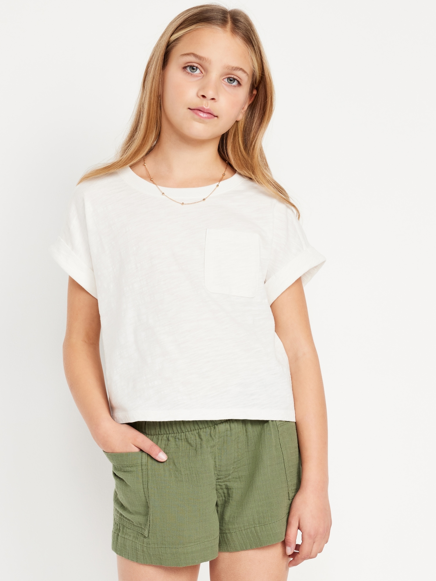 Short-Sleeve Slub-Knit Pocket T-Shirt for Girls