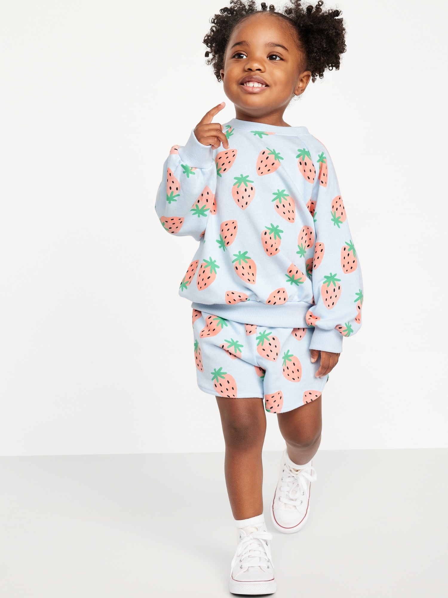 Printed French-Terry Sweatshirt and Shorts Set for Toddler Girls