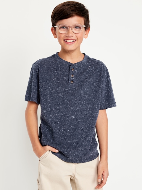 Short-Sleeve Henley T-Shirt for Boys - Blue