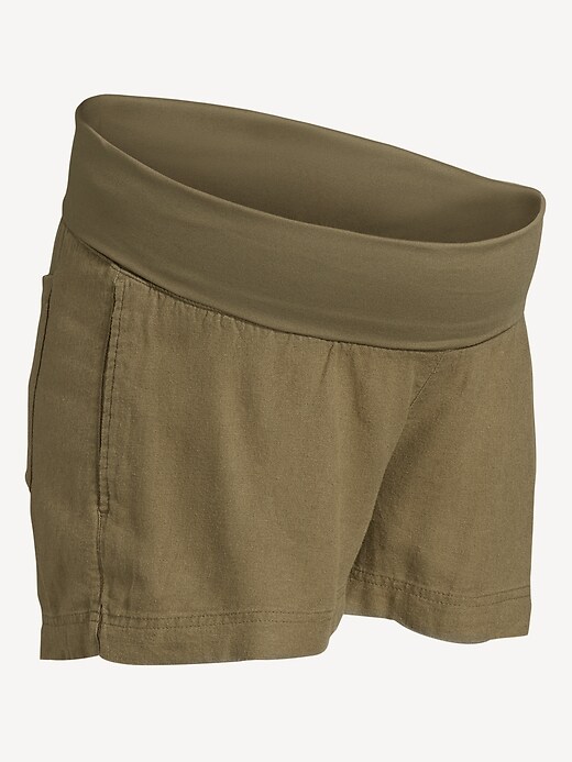 Image number 1 showing, Maternity Linen-Blend Pull-On Shorts -- 3.5-inch inseam