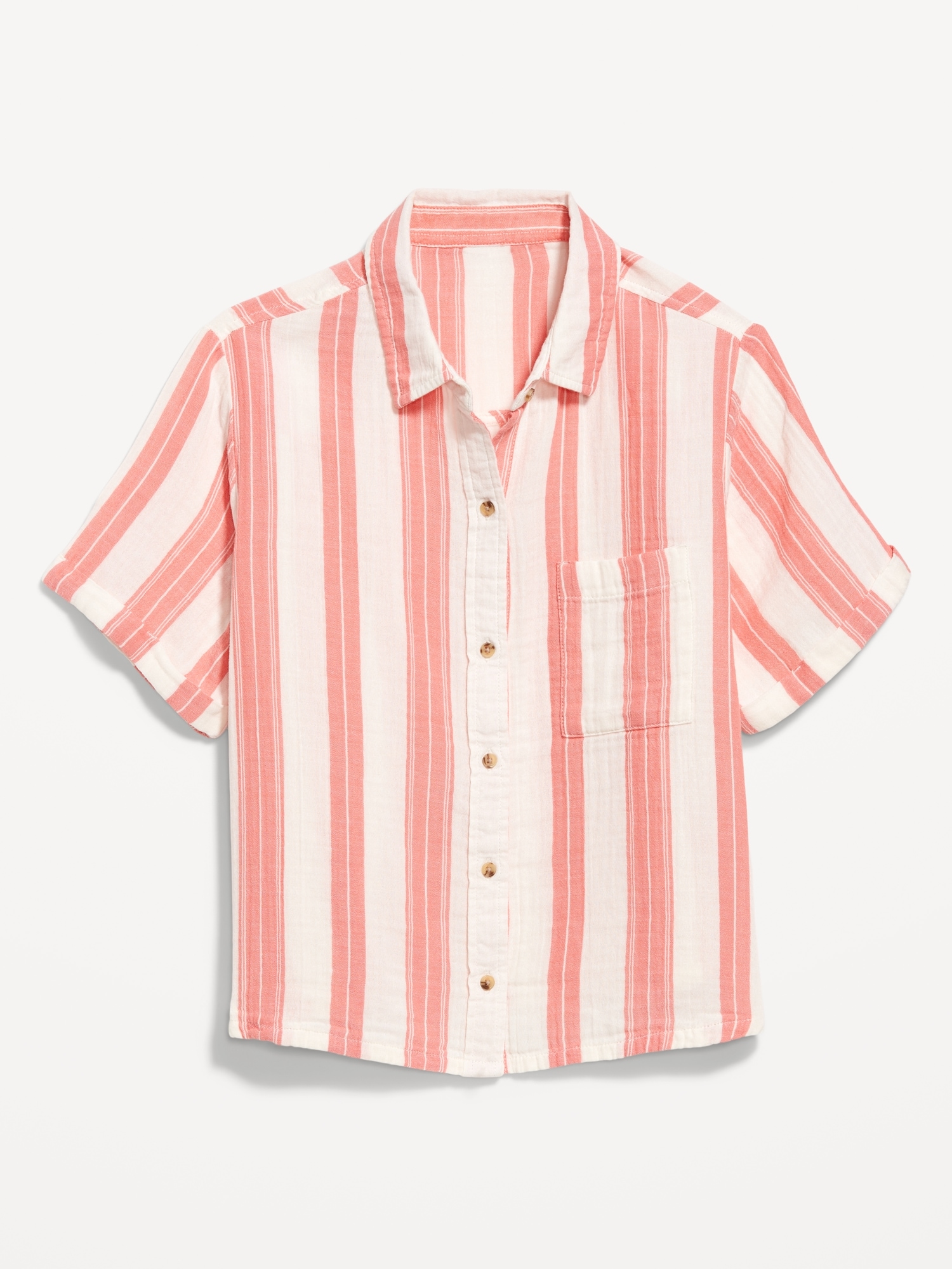 Crinkle Gauze Button-Down Striped Shirt