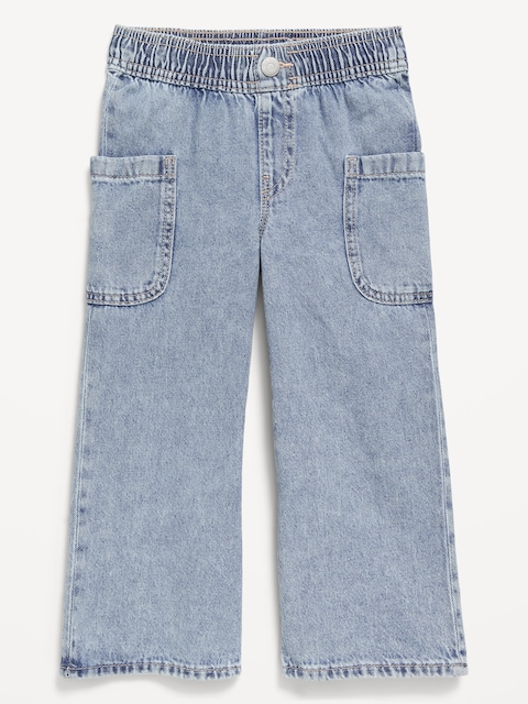 Pull-On Baggy Wide-Leg Cargo Jeans for Toddler Girls - Blue
