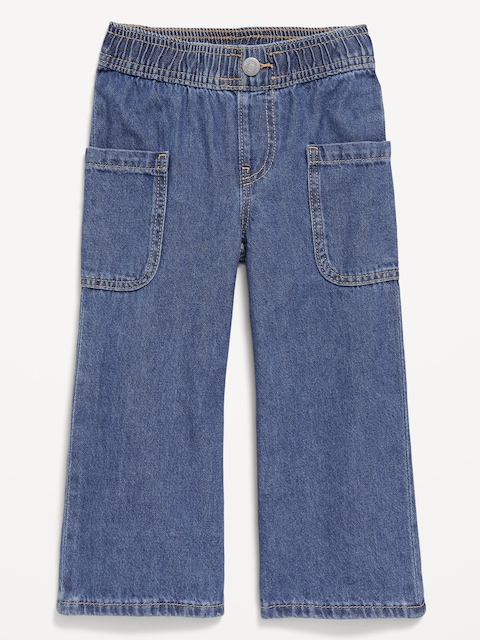 Jean cargo coupe généreuse à jambe large et à taille élastique pour toute-petite fille