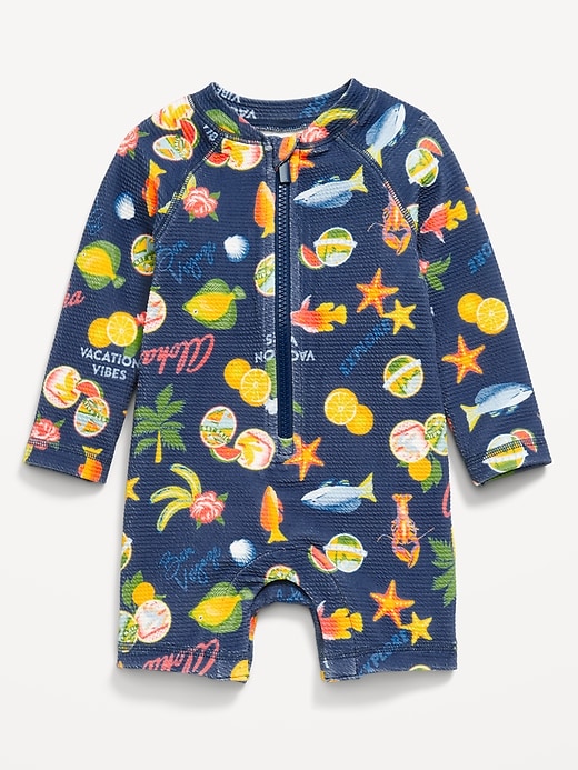 View large product image 1 of 1. Printed Zip-Front Rashguard One-Piece Swimsuit for Baby