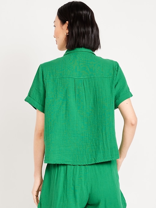 Image number 2 showing, Crinkle Gauze Loose Button-Down Shirt