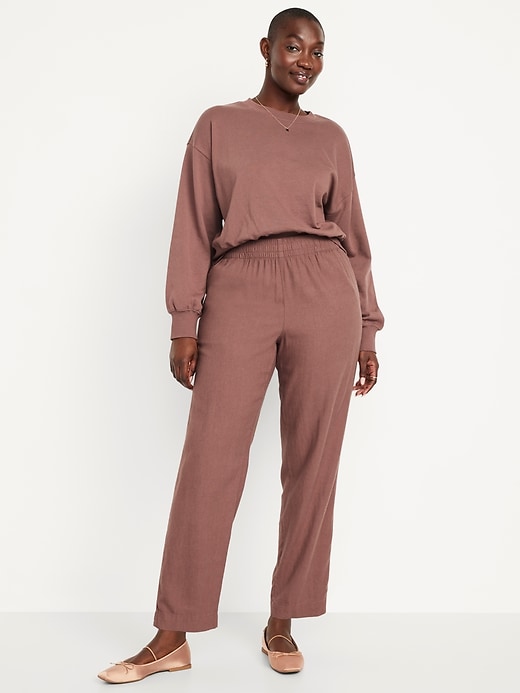 Image number 4 showing, High-Waisted Linen-Blend Straight Ankle Pants