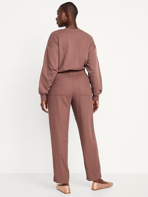 Image number 5 showing, High-Waisted Linen-Blend Straight Ankle Pants