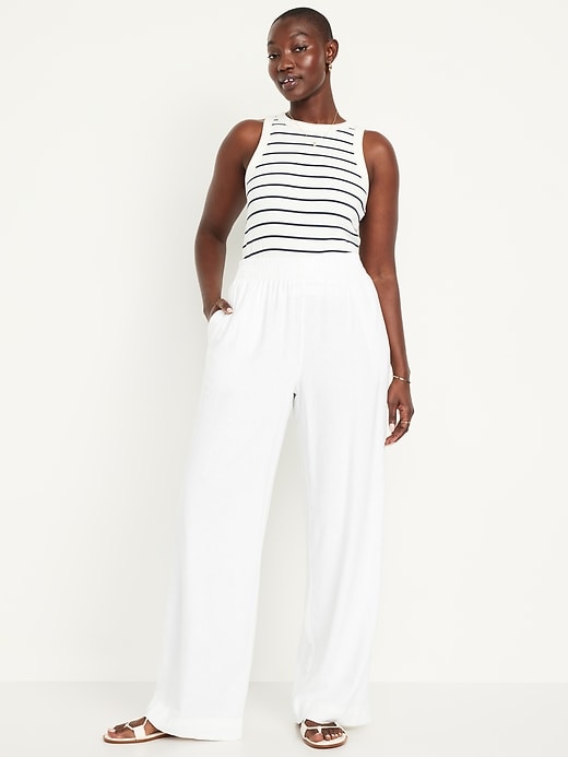 Image number 4 showing, High-Waisted Linen-Blend Wide-Leg Pants