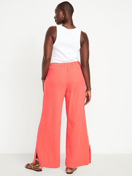 Image number 5 showing, High-Waisted Crinkle Gauze Wide-Leg Pants