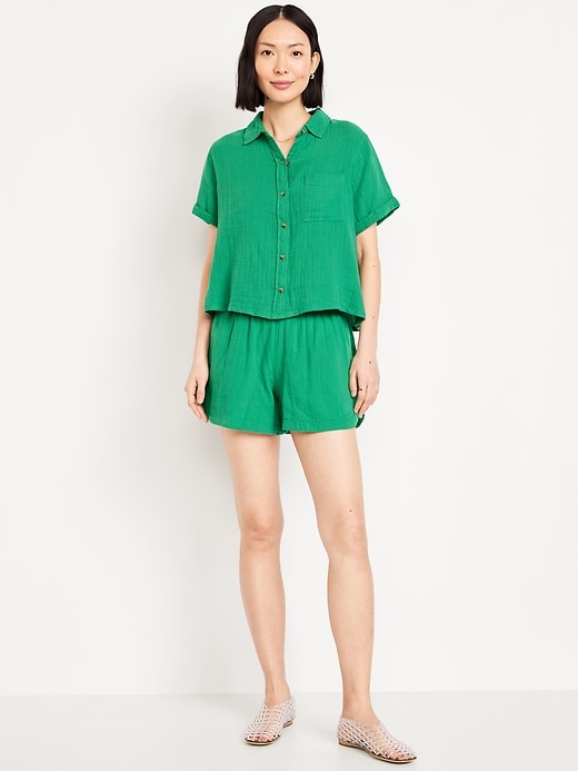 Image number 1 showing, High-Waisted Crinkle Gauze Shorts -- 4-inch inseam