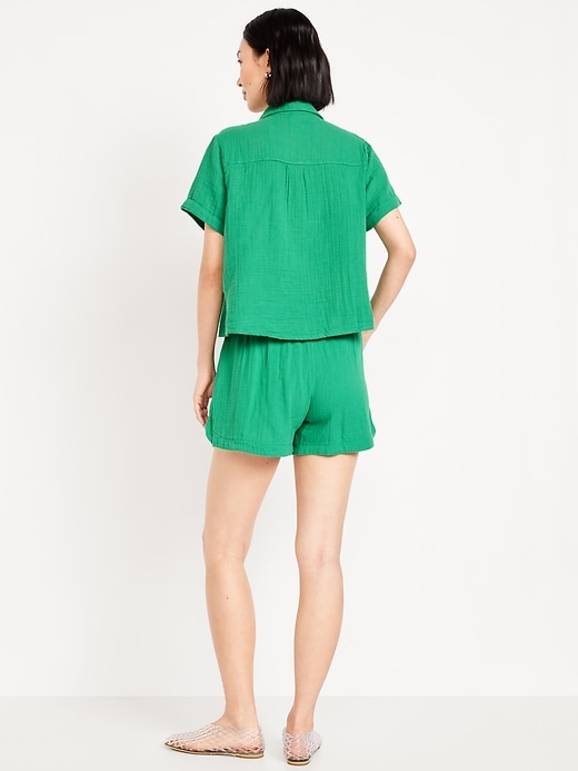 Image number 3 showing, High-Waisted Crinkle Gauze Shorts -- 4-inch inseam