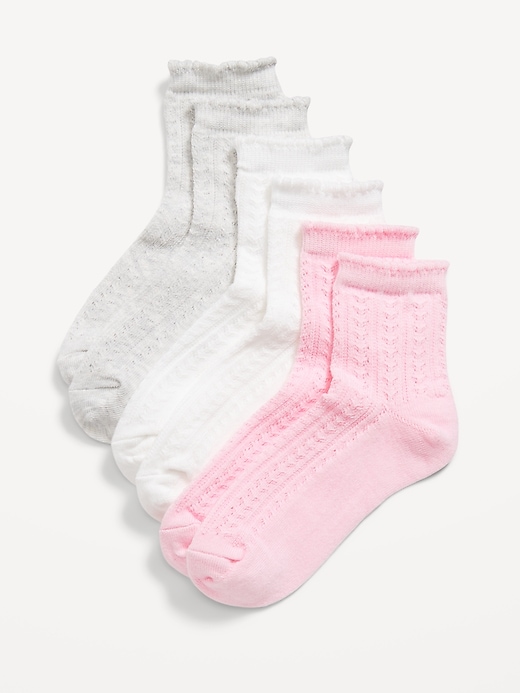 View large product image 1 of 1. Pointelle Quarter-Crew Socks 3-Pack for Girls