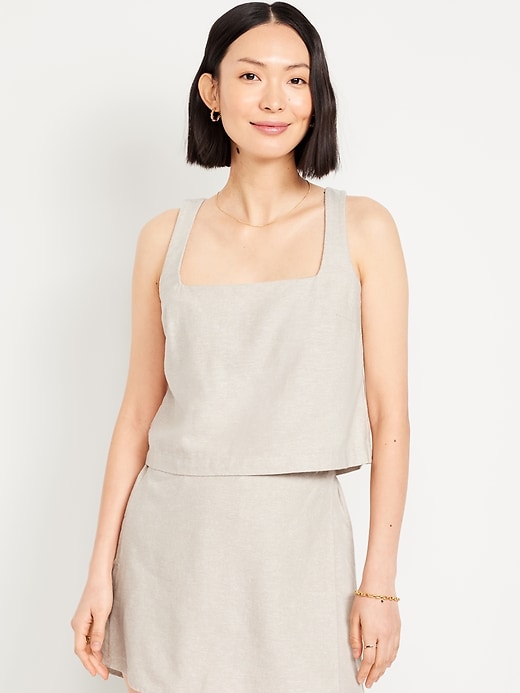 Image number 1 showing, Linen-Blend Crop Top