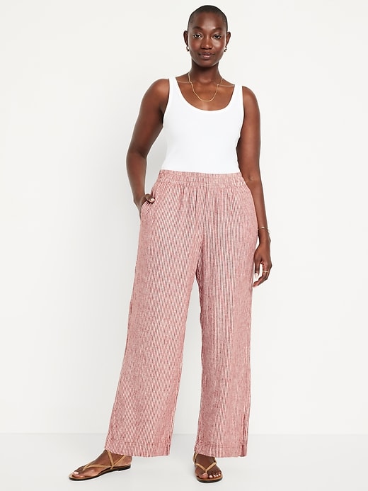 Image number 4 showing, High-Waisted Linen-Blend Wide-Leg Pants