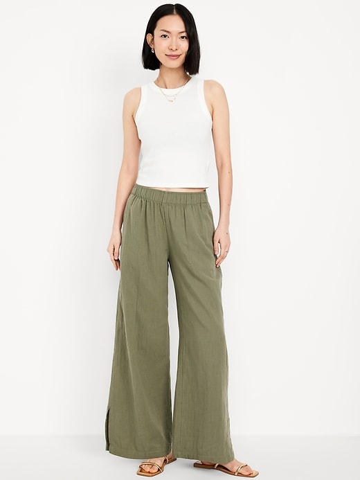 Image number 1 showing, High-Waisted Crinkle Gauze Wide-Leg Pants