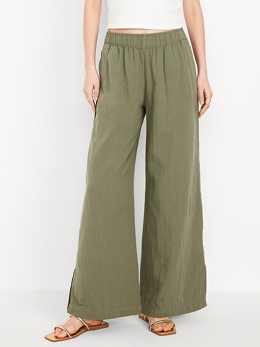 Image number 2 showing, High-Waisted Crinkle Gauze Wide-Leg Pants