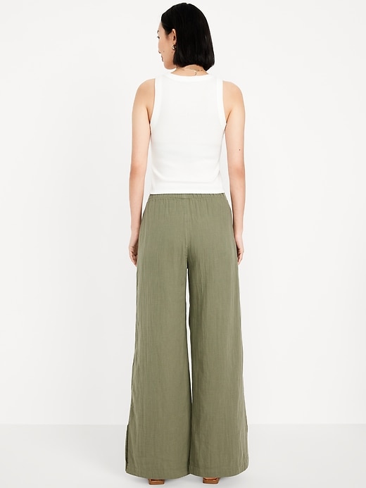 Image number 3 showing, High-Waisted Crinkle Gauze Wide-Leg Pants