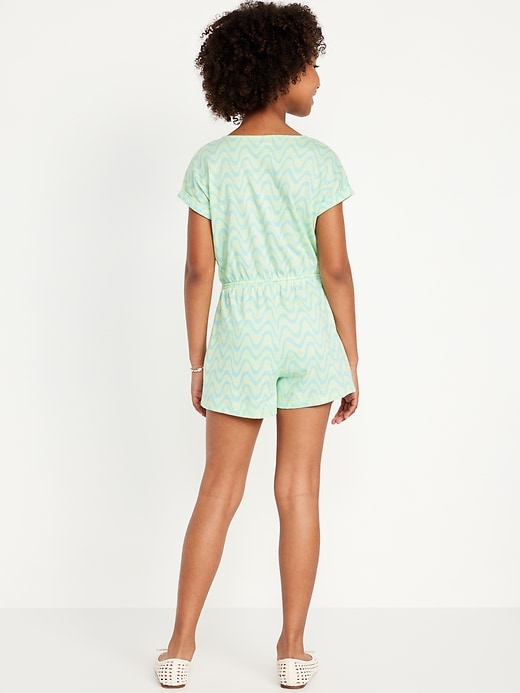 View large product image 2 of 5. Printed Short-Sleeve Button-Front Romper for Girls