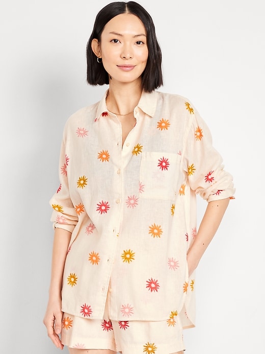 Image number 1 showing, Loose Button-Down Linen-Blend Shirt