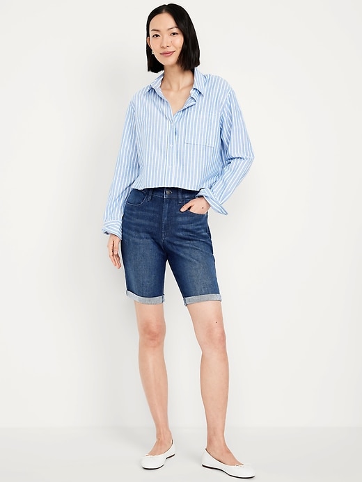 Image number 1 showing, High-Waisted Wow Jean Shorts -- 9-inch inseam