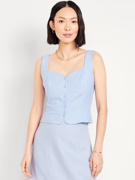 Image number 1 showing, Button-Front Linen-Blend Vest