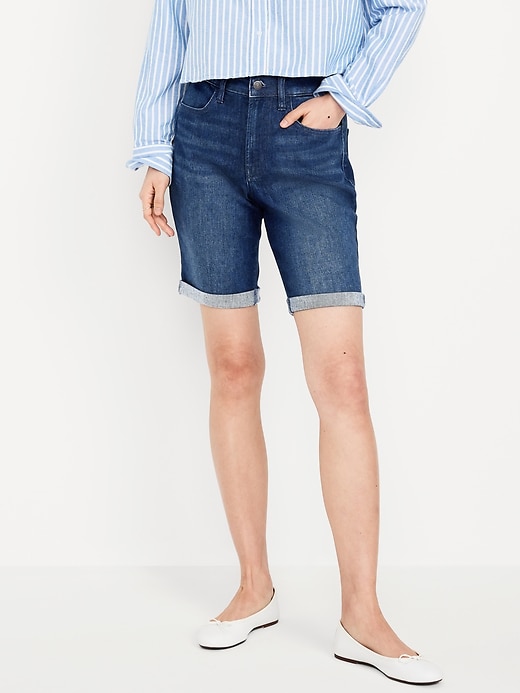 Image number 2 showing, High-Waisted Wow Jean Shorts -- 9-inch inseam