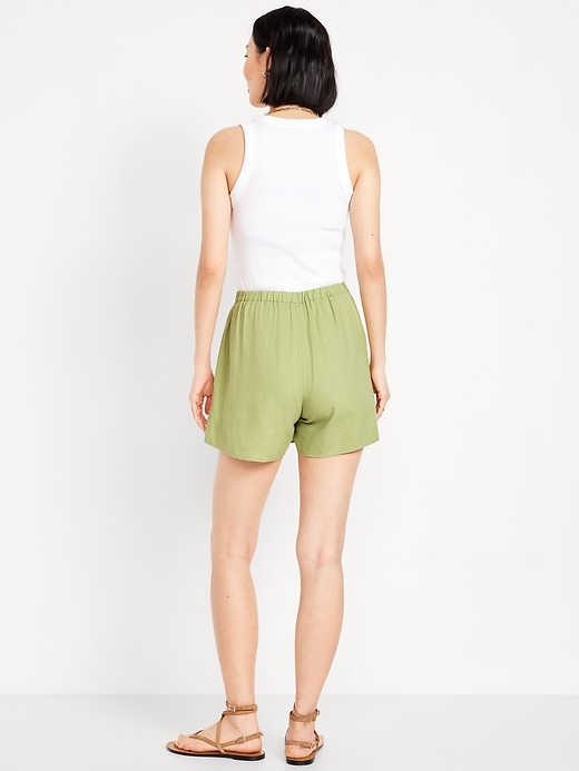 Image number 3 showing, High-Waisted Faux-Wrap Linen-Blend Mini Skort