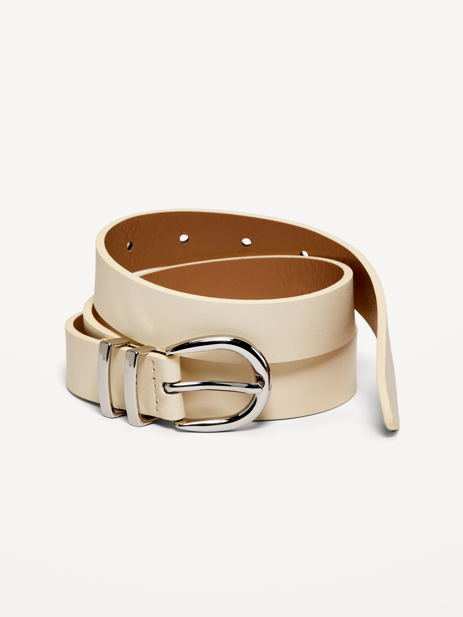 Double Loop Skinny Belt for Women - Beige