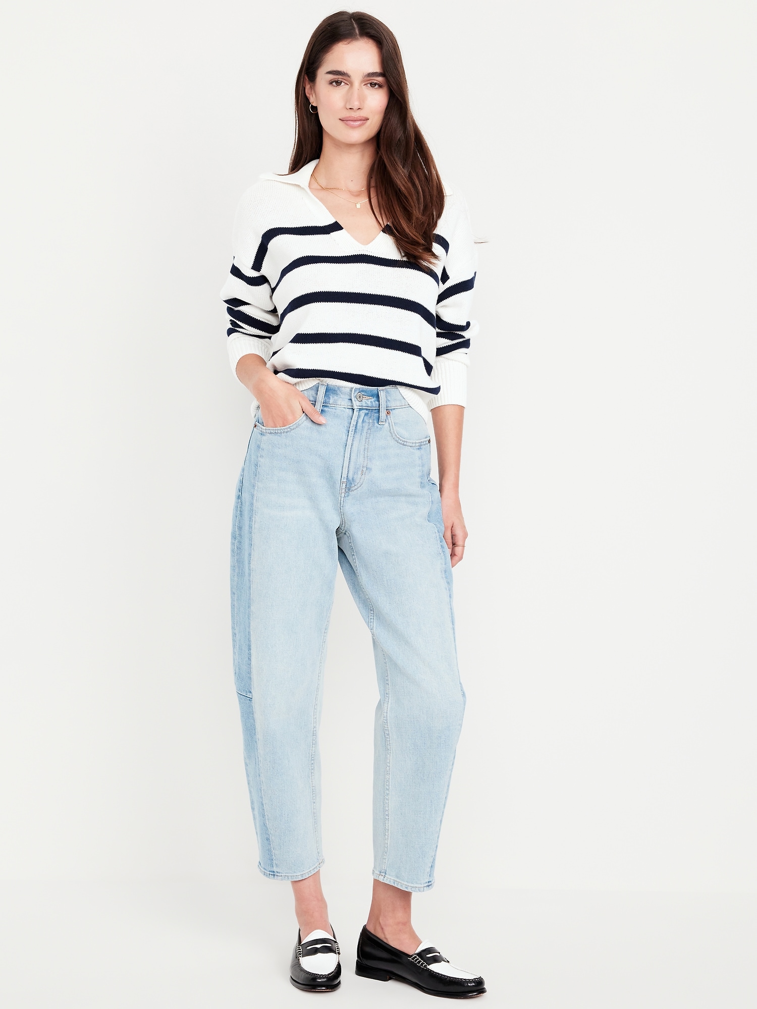 High-Waisted Baggy Barrel Ankle Jeans