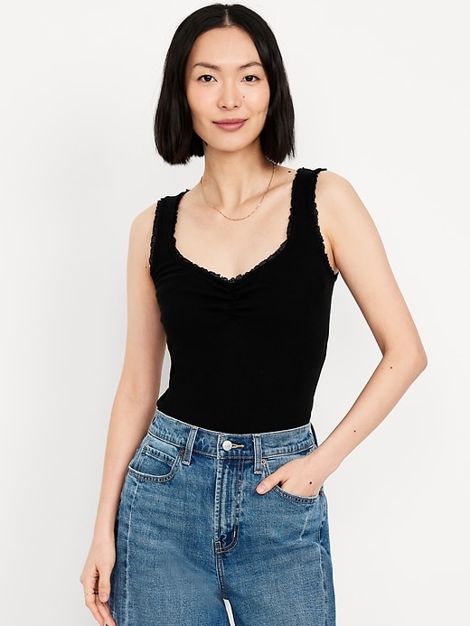 Image number 1 showing, Ribbed Cinched-Front Tank Top