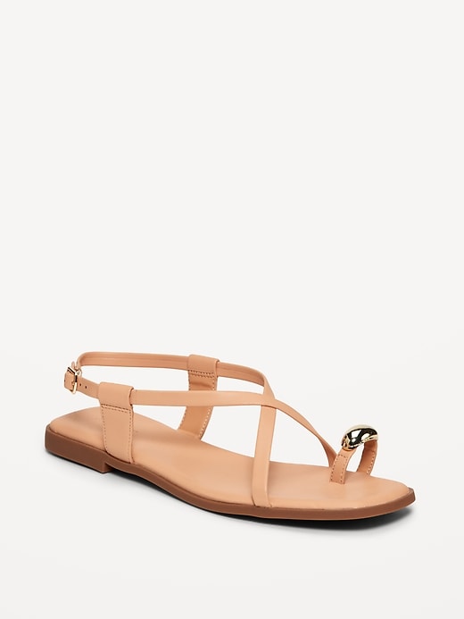 Image number 1 showing, Faux Leather Strappy Toe Ring Sandals