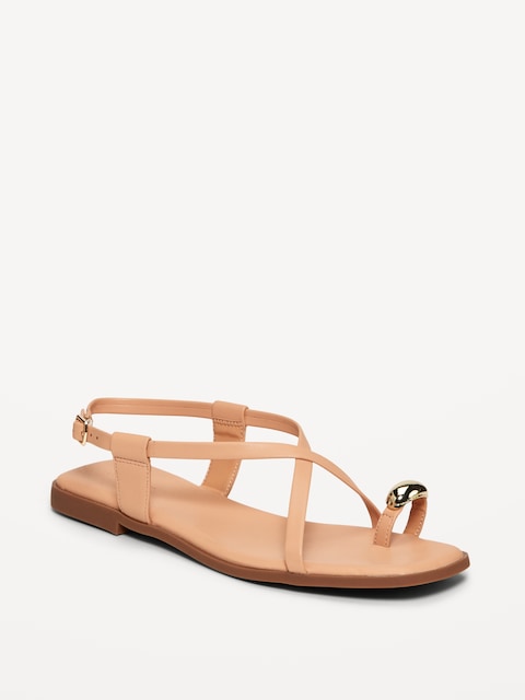 Faux Leather Strappy Toe Ring Sandals