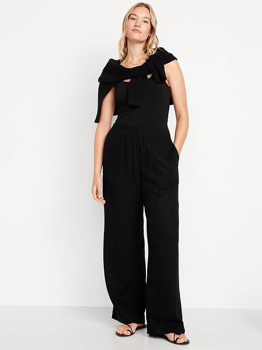 Image number 7 showing, High-Waisted Linen-Blend Wide-Leg Pants