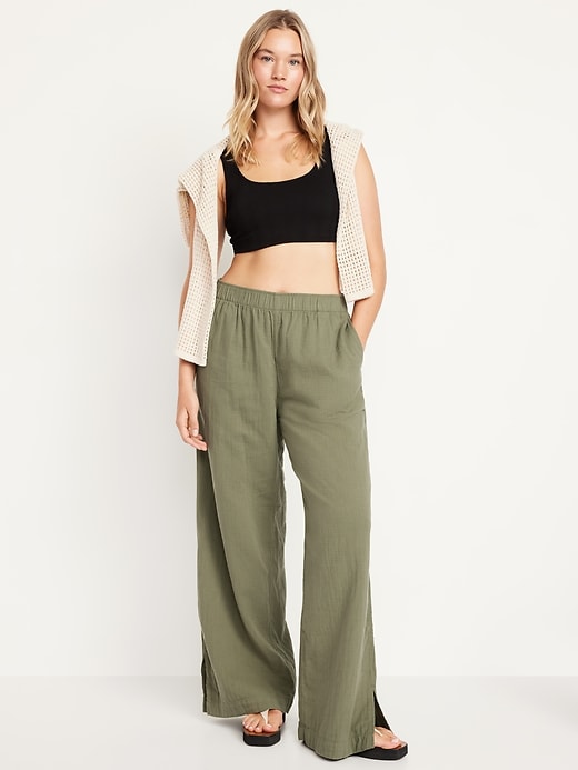 Image number 4 showing, High-Waisted Crinkle Gauze Wide-Leg Pants