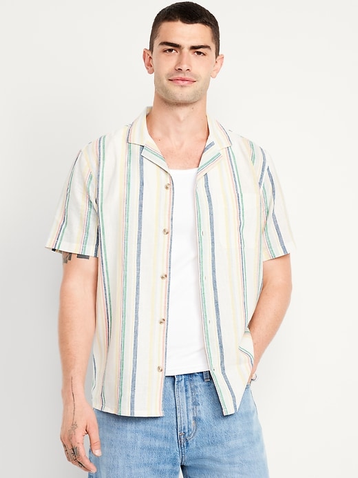 Image number 1 showing, Short-Sleeve Linen-Blend Camp Shirt