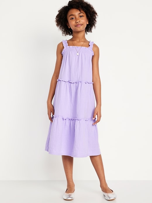 View large product image 1 of 3. Sleeveless Ruffle-Trim Tiered Midi Dress for Girls