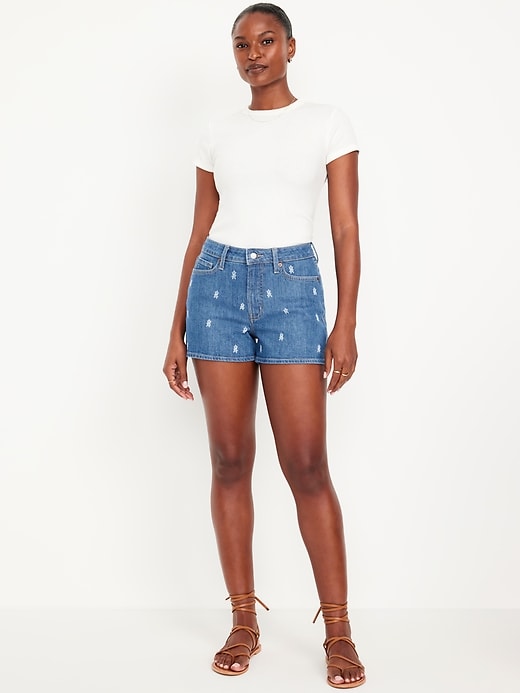 Image number 1 showing, Curvy High-Waisted OG Jean Shorts -- 3-inch inseam