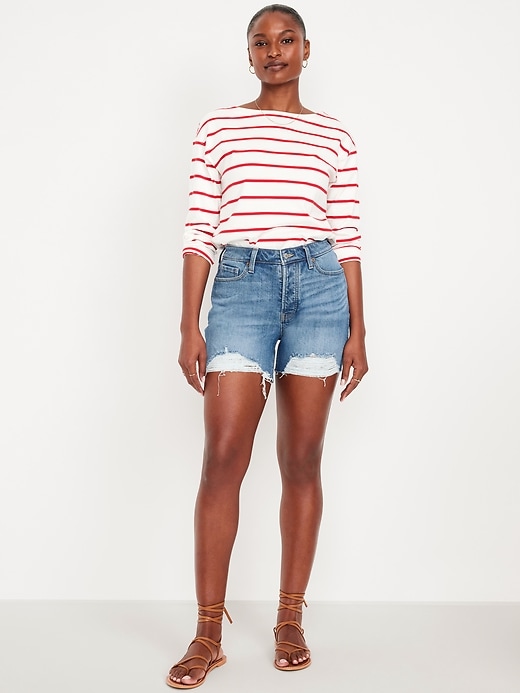 Image number 1 showing, Curvy High-Waisted OG Jean Cut-Off Shorts -- 5-inch inseam