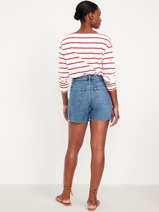 Image number 3 showing, Curvy High-Waisted OG Jean Cut-Off Shorts -- 5-inch inseam