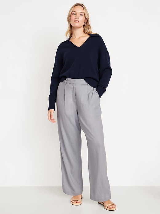 Image number 4 showing, Extra High-Waisted Linen-Blend Wide-Leg Trouser Pants