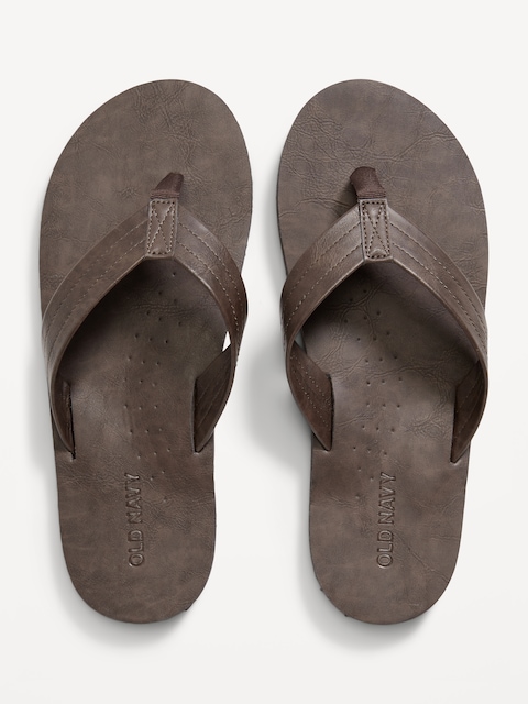Faux-Leather Flip-Flop Sandals for Men