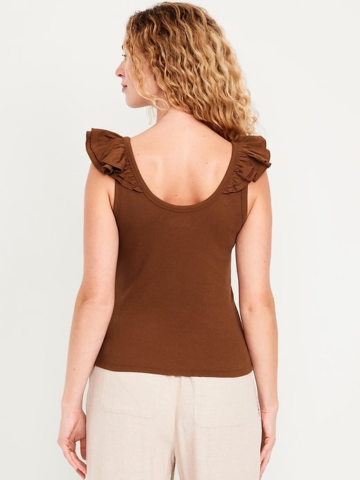 Image number 2 showing, Ruffle-Trim Mixed Material Top
