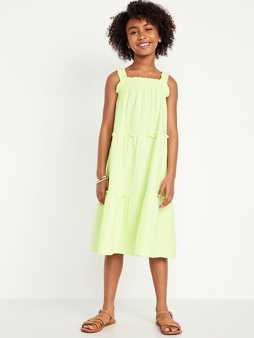 View large product image 1 of 3. Sleeveless Ruffle-Trim Tiered Midi Dress for Girls