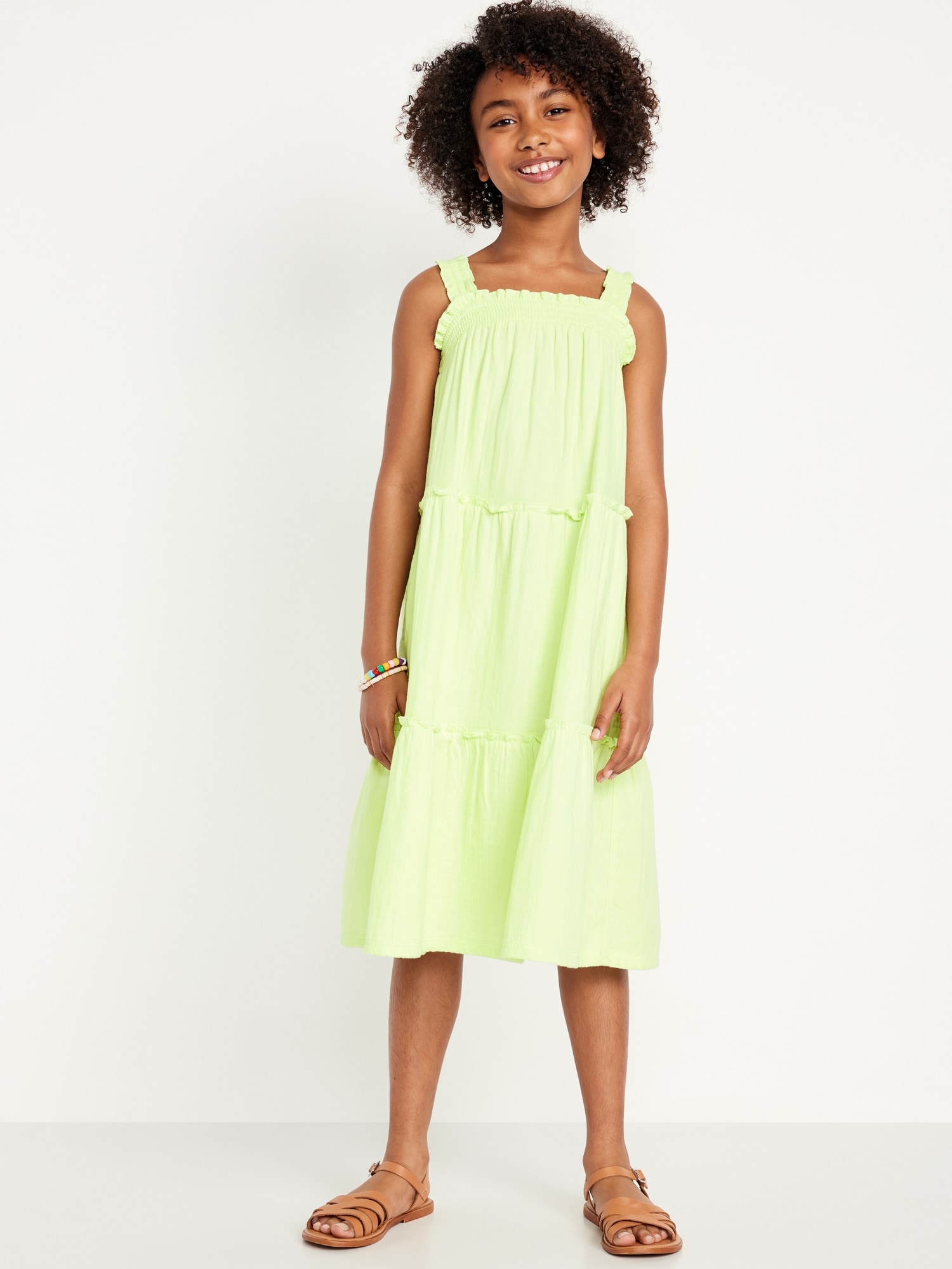 Sleeveless Ruffle-Trim Tiered Midi Dress for Girls